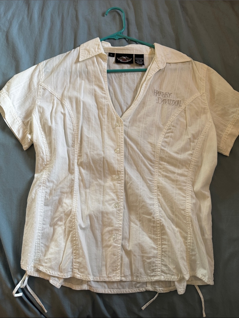 Harley-Davidson White Striped Short-Sleeve Shirt with Embroidered Logo